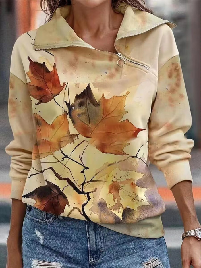 Fashion Loose Zipper Hoodie Casual Street Print Fashion Ladies Sweatshirt