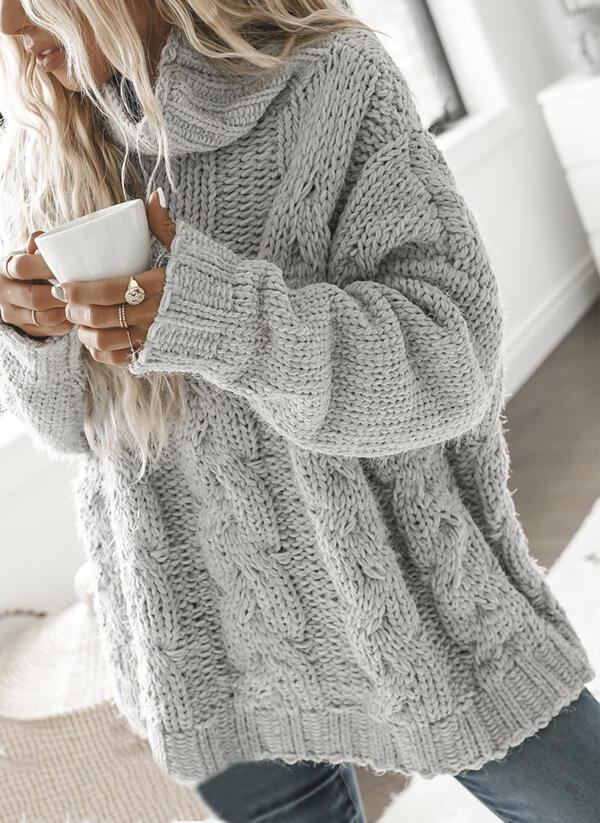 Women Simple Knit Casual Pullover Thick Sweater