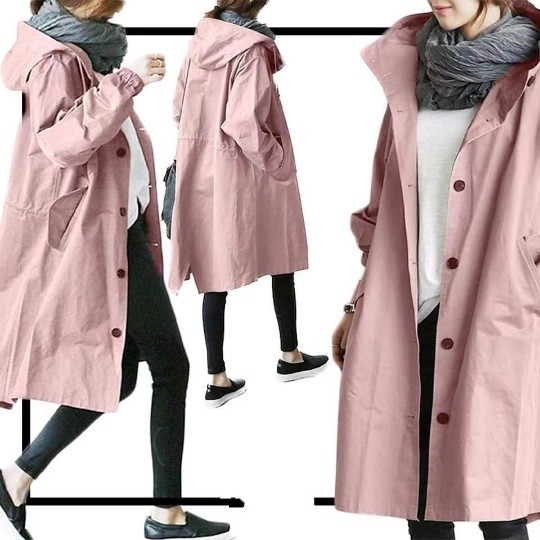 Women Fashion Casual Hooded Loose Trench Coat