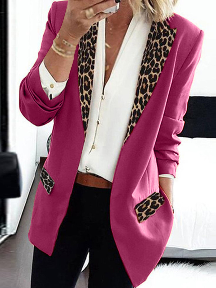 Women's Long Sleeve Leopard-print Suit Coat
