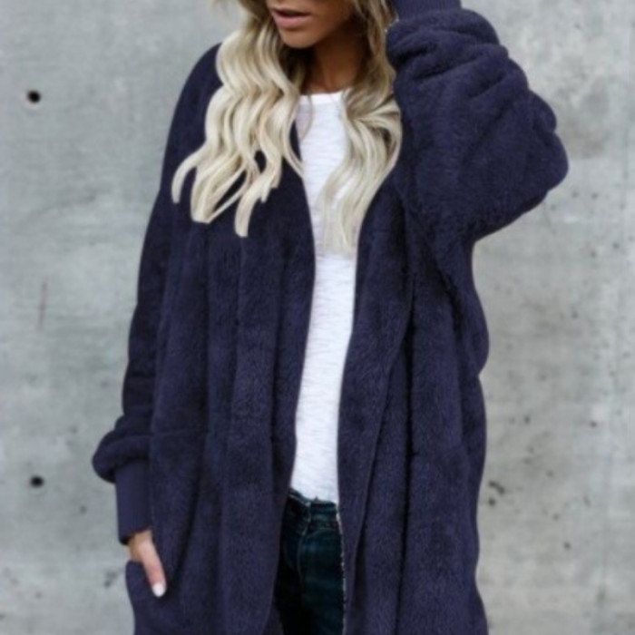 Women Faux Fur Solid Color Coat