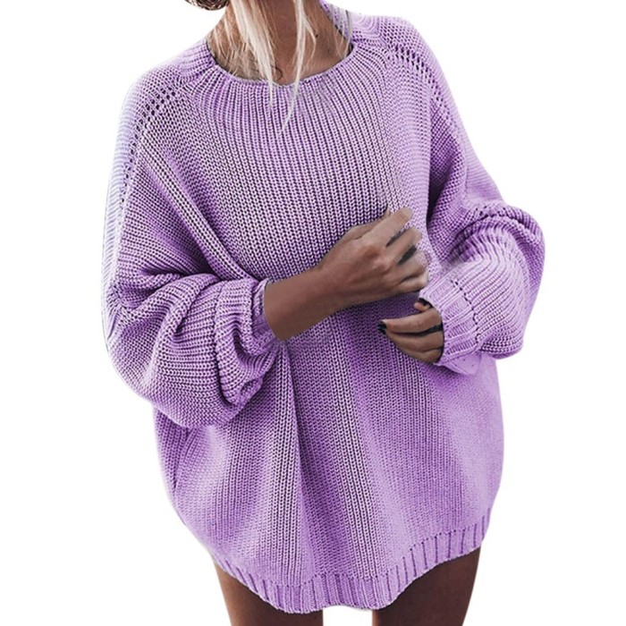 Fashion Warm Loose Pullover Solid O-neck Long Sleeve Knitt Oversized Sweaters