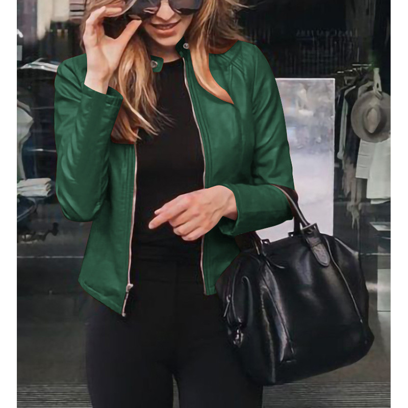 Fashion Stand Collar Zipper Solid Color Jacket