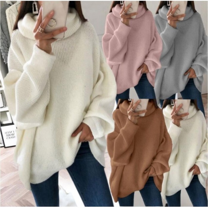 Women's Solid Color Turtleneck Pullovers Large Size Loose Sweater