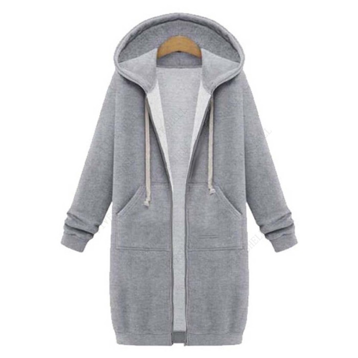 Women Long Casual Zip Up Outerwears Hooded Coat