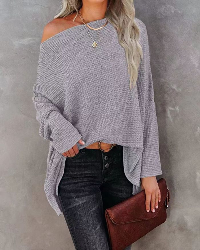 Women's Casual Off Shoulder Long Sleeve Knit Pullover Loose Sweater