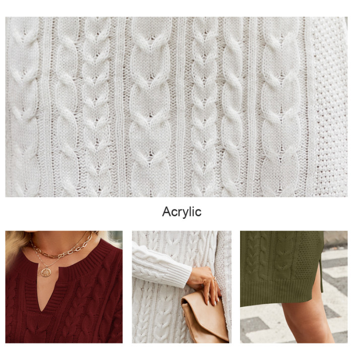 Fashion Autumn Solid Color Long Sleeve Casual Office Mini Knit Dress