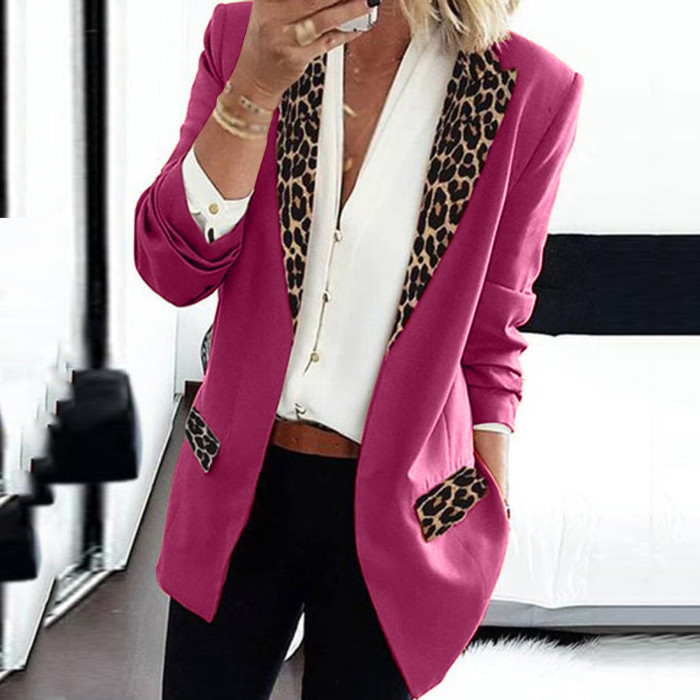 Women's Long Sleeve Leopard-print Suit Coat