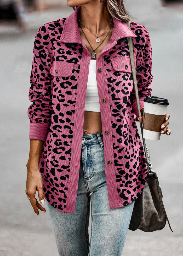 Women Corduroy Loose Leopard Jacket