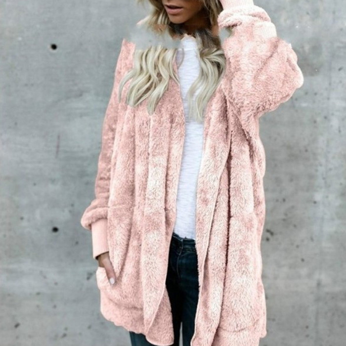 Women Faux Fur Solid Color Coat