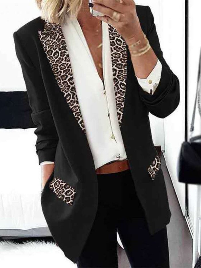 Women's Long Sleeve Leopard-print Suit Coat