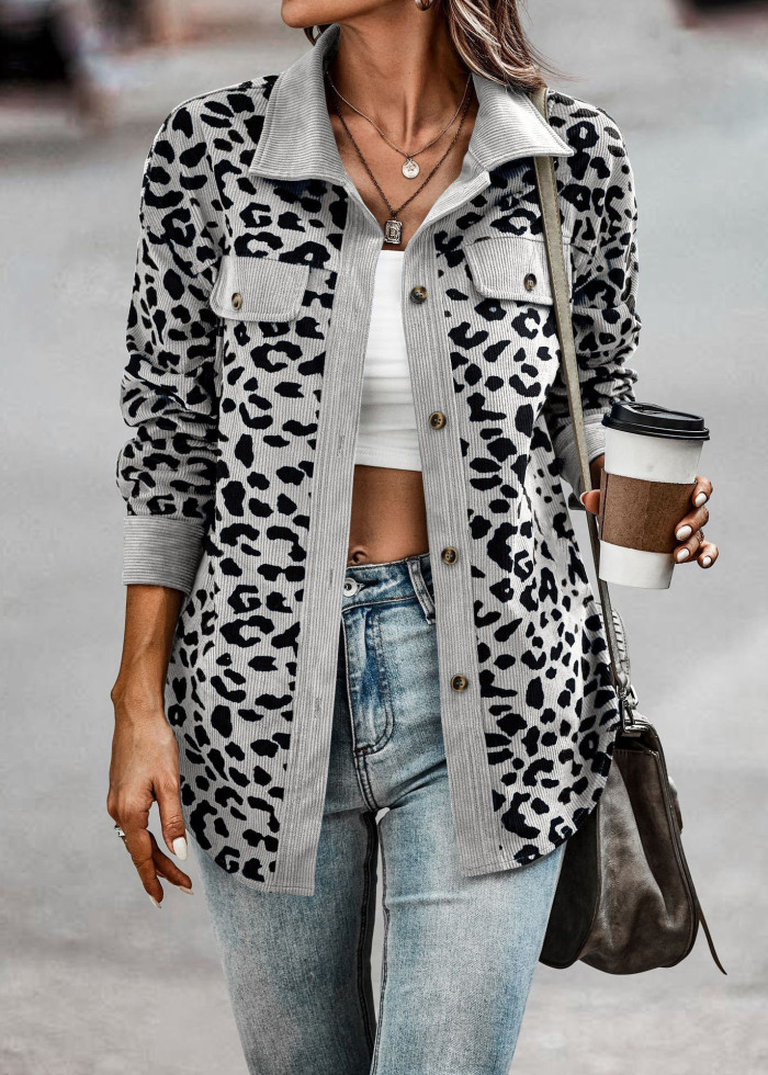 Women Corduroy Loose Leopard Jacket