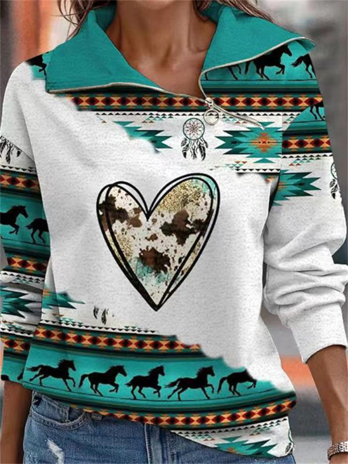 Fashion Loose Zipper Hoodie Casual Street Print Fashion Ladies Sweatshirt