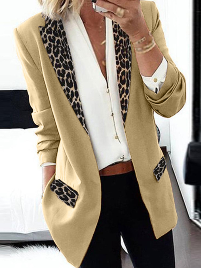 Women's Long Sleeve Leopard-print Suit Coat