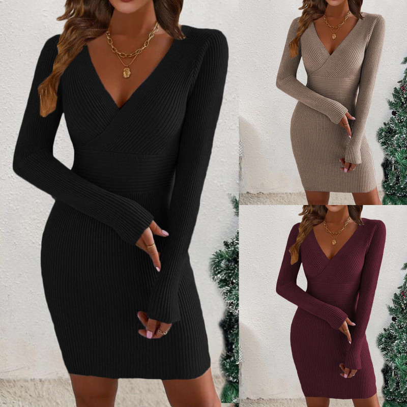 Sexy Off Shoulder Slim Long Sleeves Knitted Sweater Mini Dress