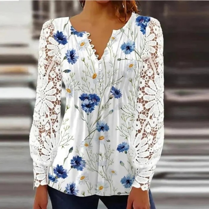 Women's Elegant Loose Temperament Casual Long-sleeved Printed Blouse