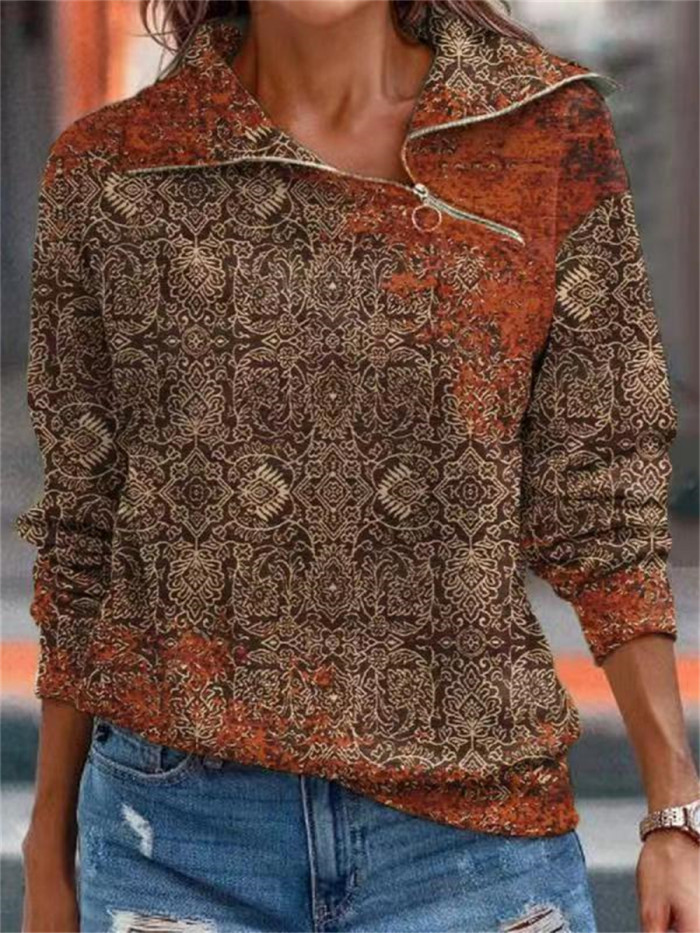 Fashion Loose Zipper Hoodie Casual Street Print Fashion Ladies Sweatshirt