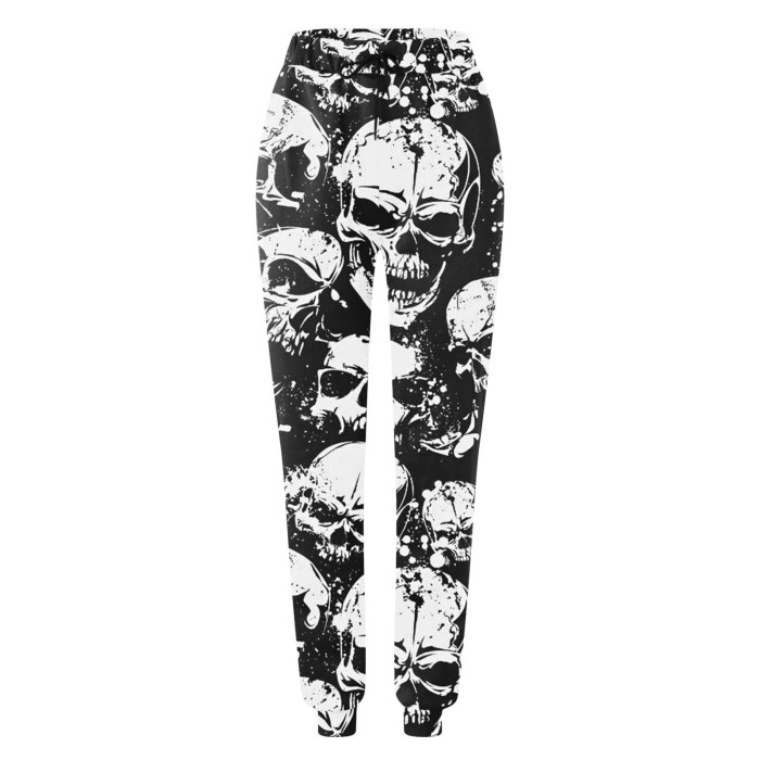 Women's Sweatpants Skull Head Print Halloween Drawstring Casual Pants