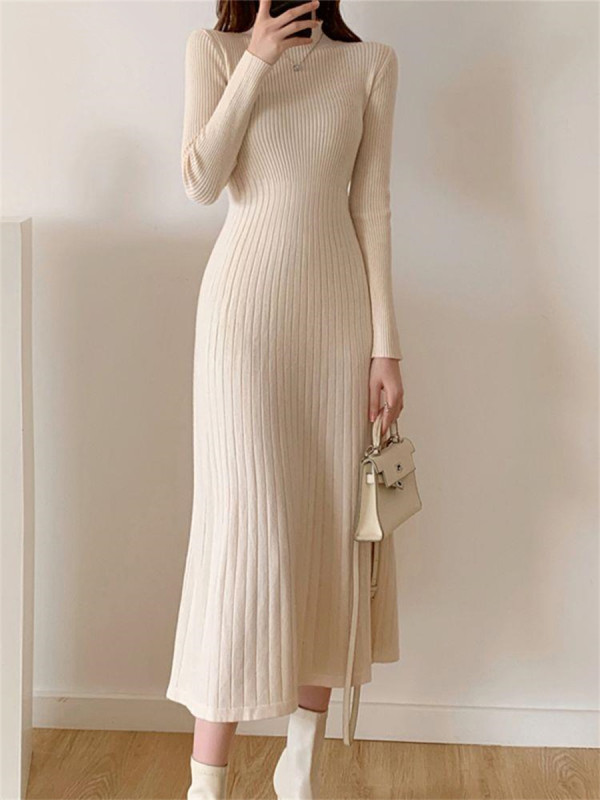Fashion Casual Elegant Long Sleeve A Line Sweater Knitted Dress
