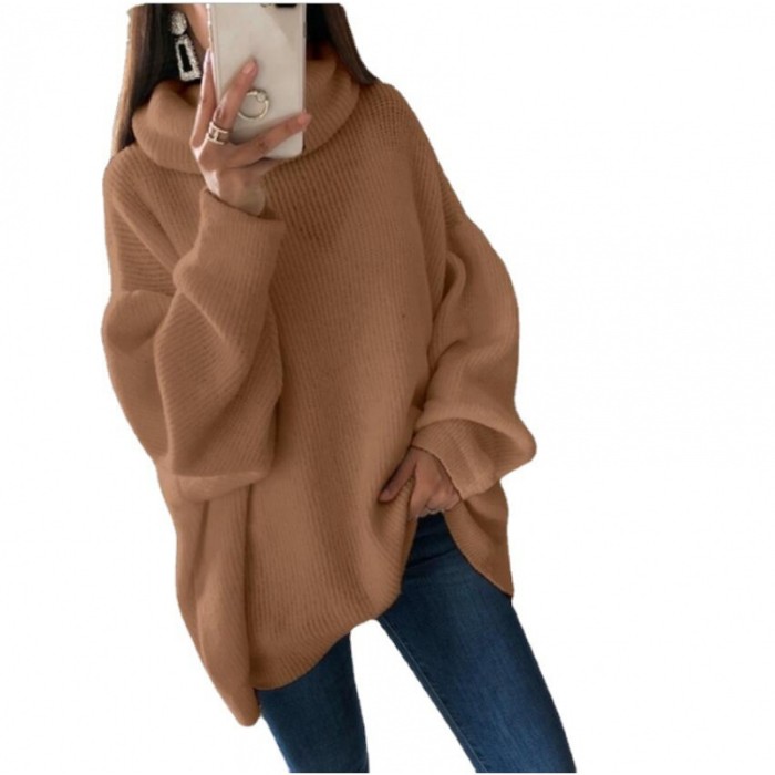 Women's Solid Color Turtleneck Pullovers Large Size Loose Sweater