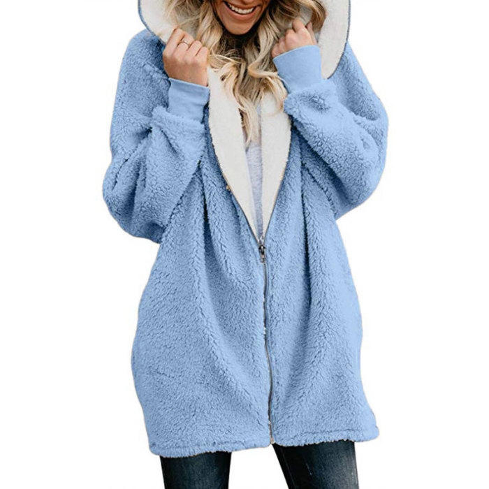 Women Faux Fur Warm Fluffy Hoodie Coat