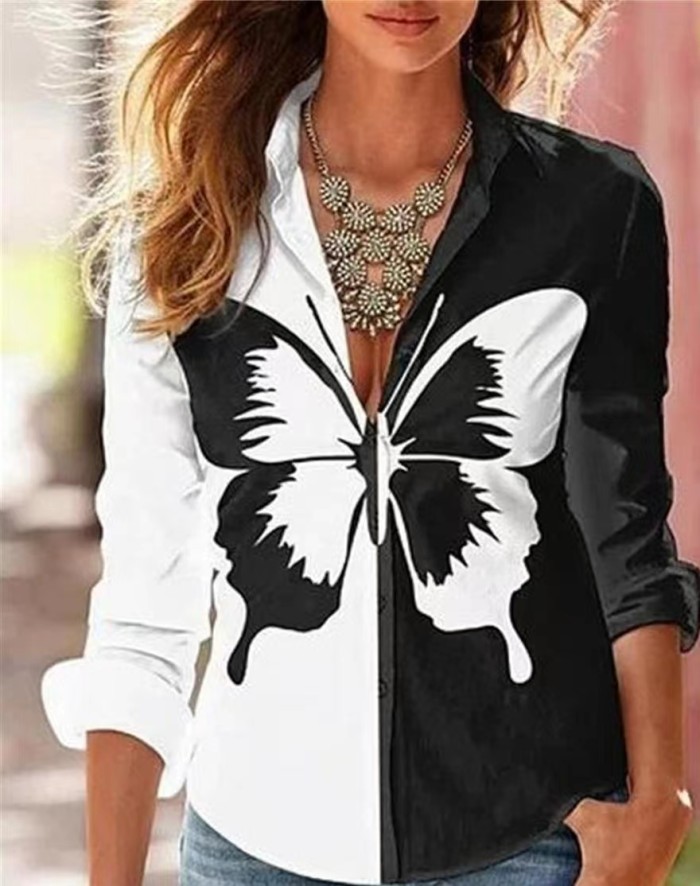 Women's Elegant Shirt Loose Long Sleeve Printed Blouse