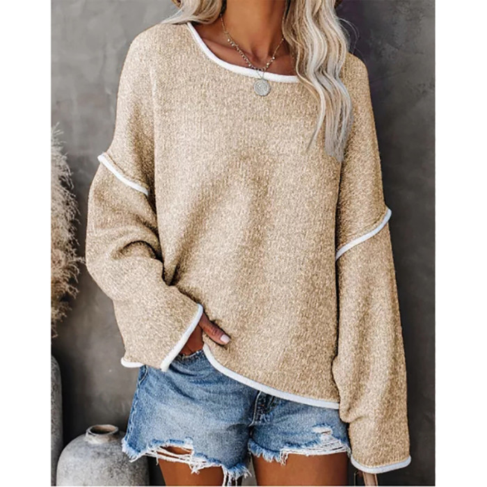Vintage Patchwork Loose Knitwear Fashion Casual Pullover Sweater