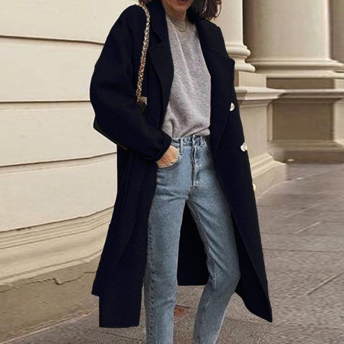 Women's Street Shot Windbreaker Sided Woolen Double Breasted Coat