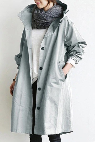 Women Fashion Casual Hooded Loose Trench Coat