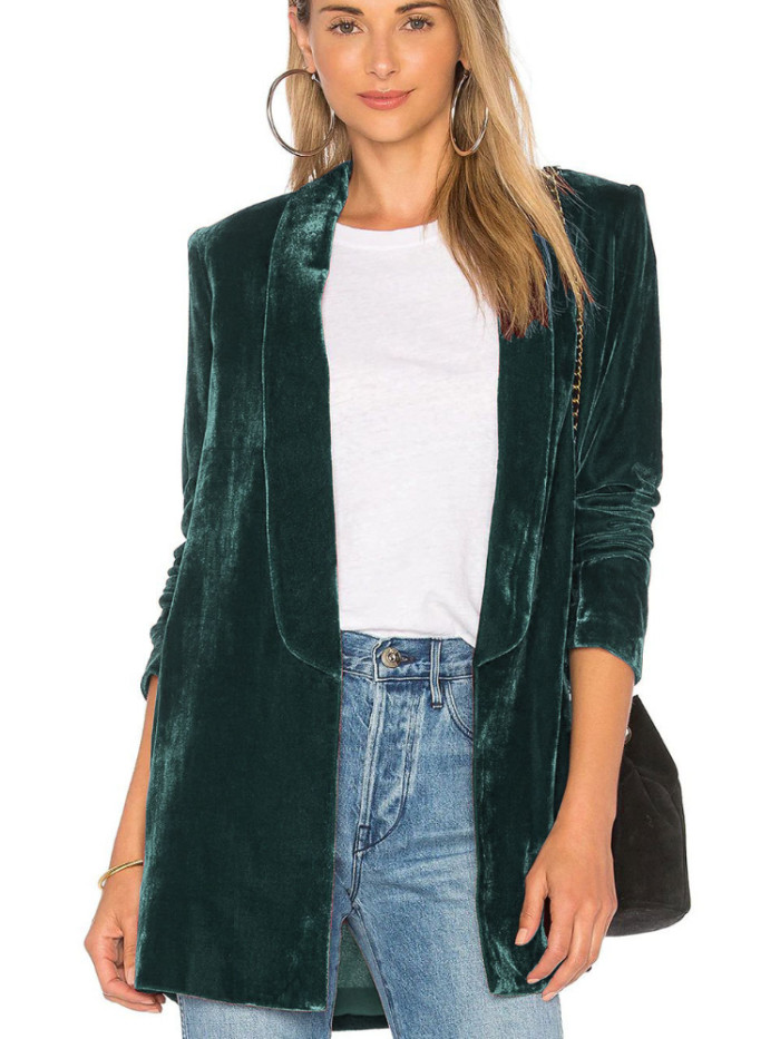 Velvet Fashion Slim Casual Street Long Sleeve Coat