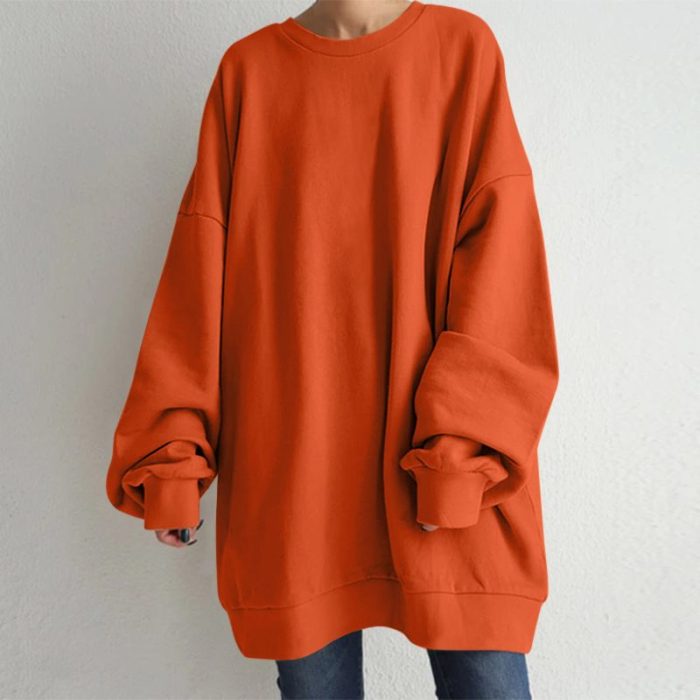 Fashion Women Long Sleeve Solid Loose Pullover Casual Streetwear Sweatshirt