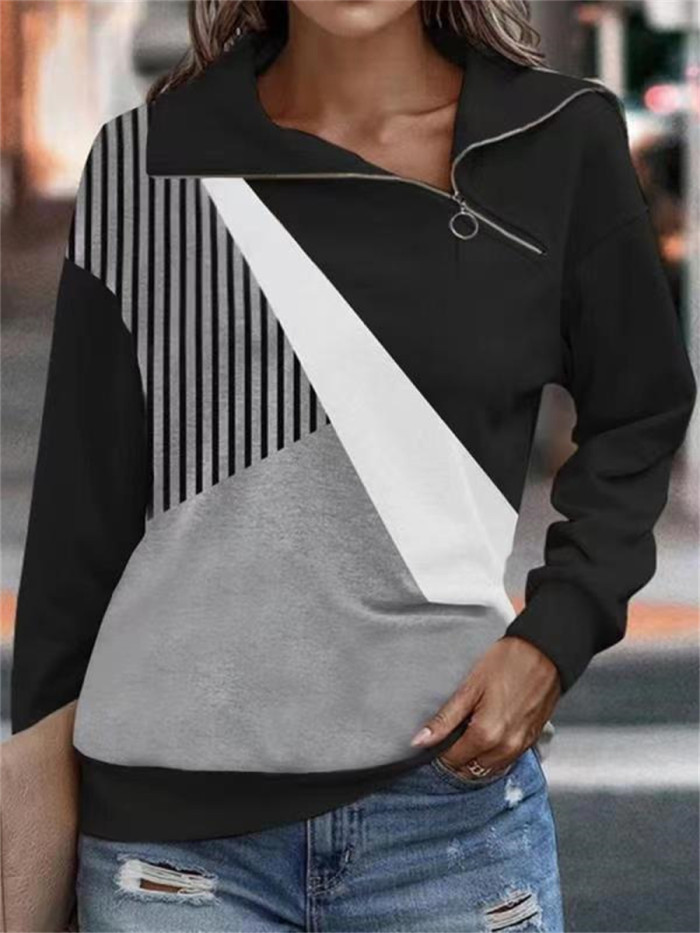 Fashion Loose Zipper Hoodie Casual Street Print Fashion Ladies Sweatshirt