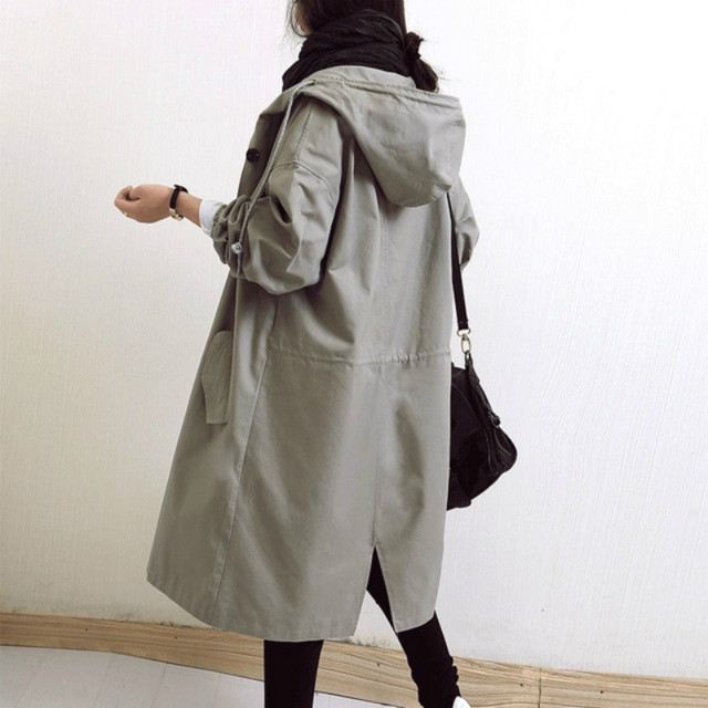 Women Fashion Casual Hooded Loose Trench Coat