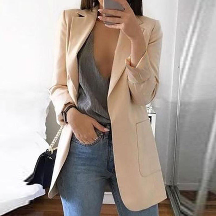 Women Elegant Slim Casual Solid Color Blazer