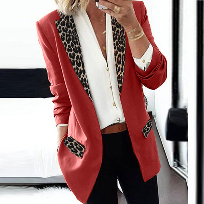 Women's Long Sleeve Leopard-print Suit Coat