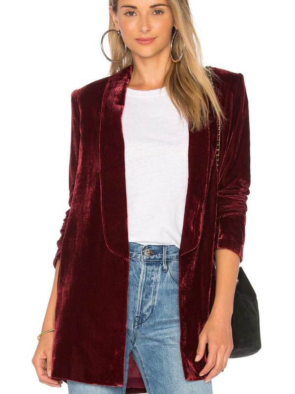 Velvet Fashion Slim Casual Street Long Sleeve Coat