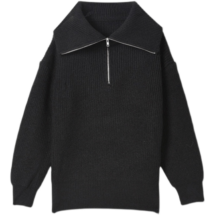Women's Long Sleeve Loose Knitted Zipper Solid Pullover Sweater
