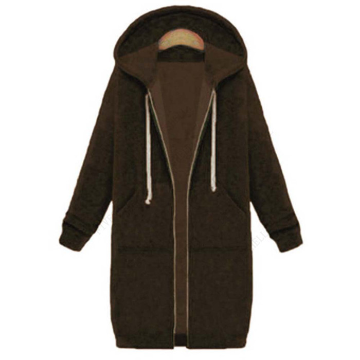 Women Long Casual Zip Up Outerwears Hooded Coat