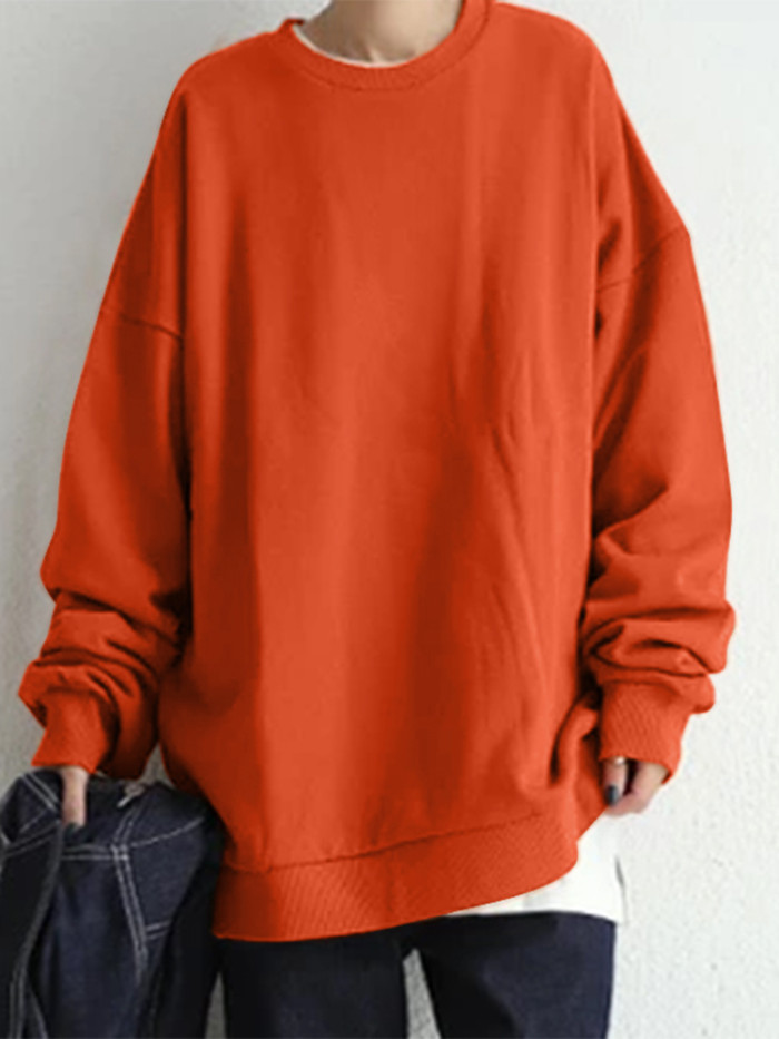 Fashion Women Long Sleeve Solid Loose Pullover Casual Streetwear Sweatshirt