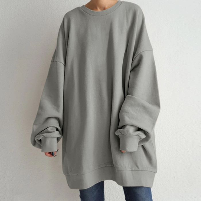 Fashion Women Long Sleeve Solid Loose Pullover Casual Streetwear Sweatshirt
