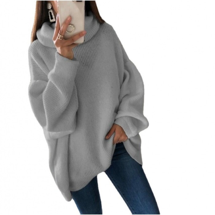 Women's Solid Color Turtleneck Pullovers Large Size Loose Sweater