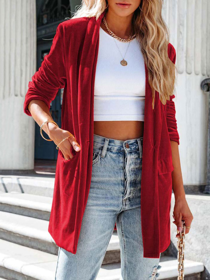 Women Velvet Solid Color Fashion Loose Coat