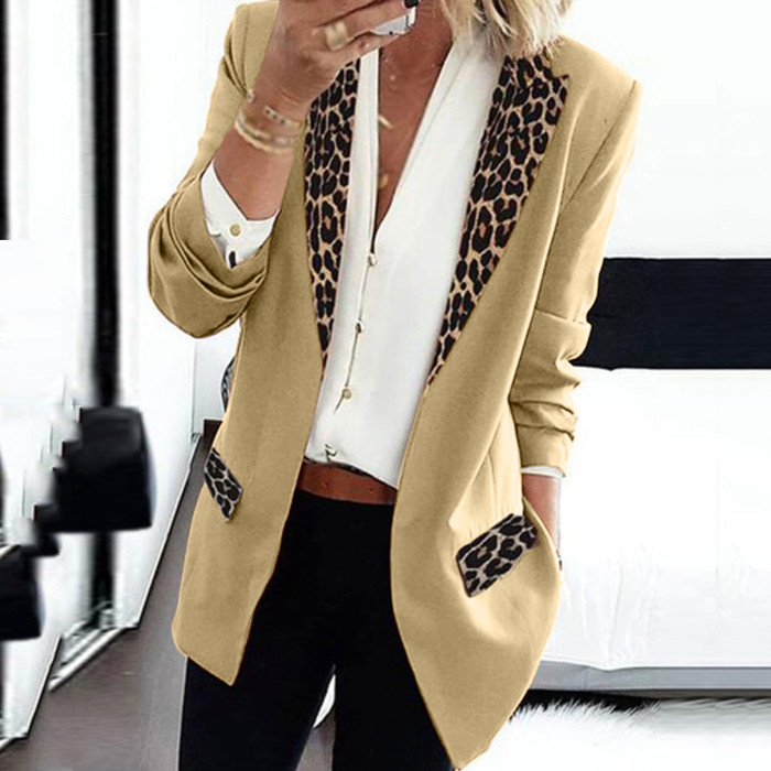 Women's Long Sleeve Leopard-print Suit Coat