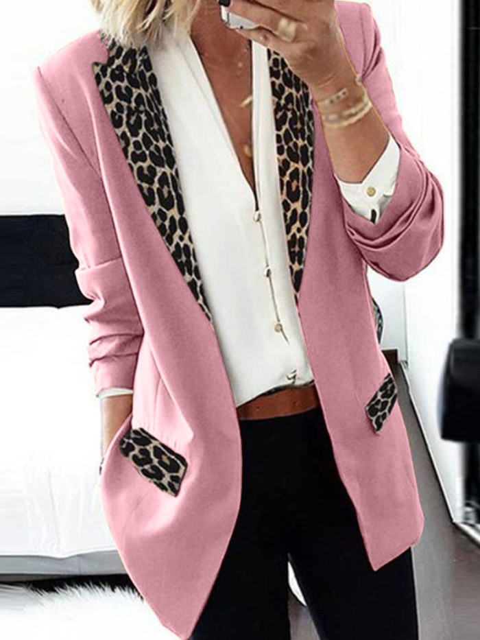Women's Long Sleeve Leopard-print Suit Coat