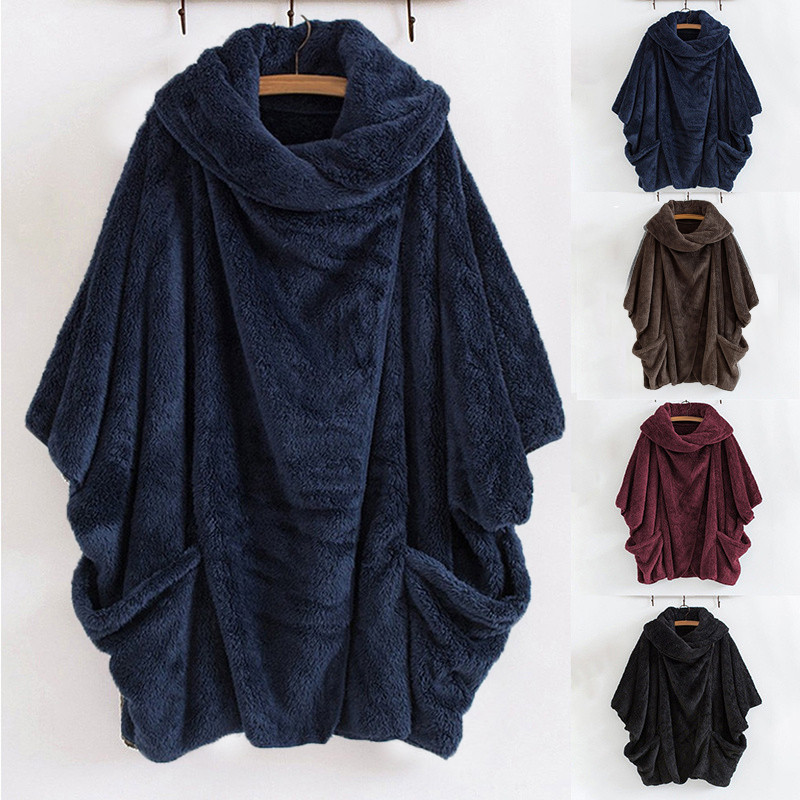 Women Fashion Solid Color Hooded Oversized Loose Casual Coat