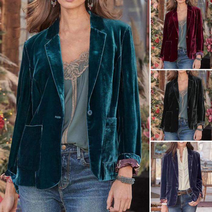 Casual Women's Velvet Cardigan Coat Solid Color Loose Retro Sexy  Jacket