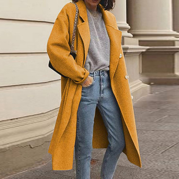 Women's Street Shot Windbreaker Sided Woolen Double Breasted Coat