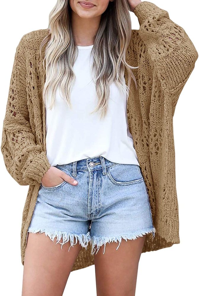 Women's Long Sleeve Lightweight Soft Knitted Sweater Crochet Cardigan