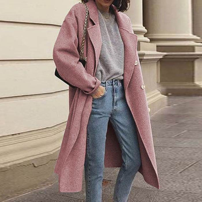 Women's Street Shot Windbreaker Sided Woolen Double Breasted Coat