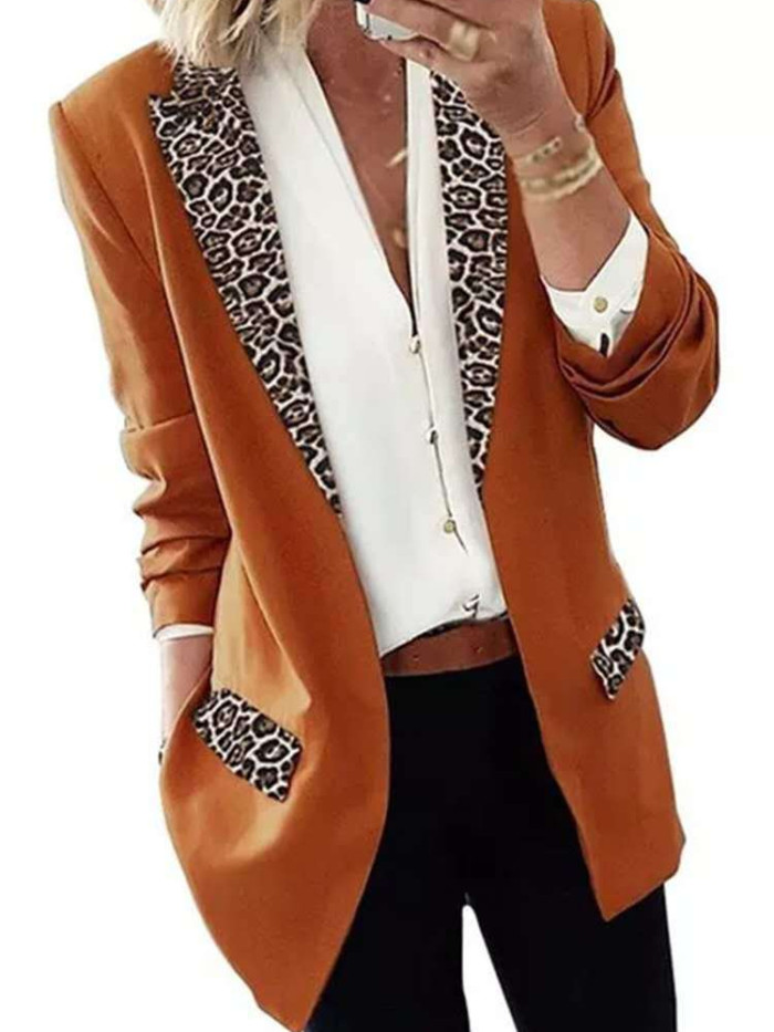 Women's Long Sleeve Leopard-print Suit Coat